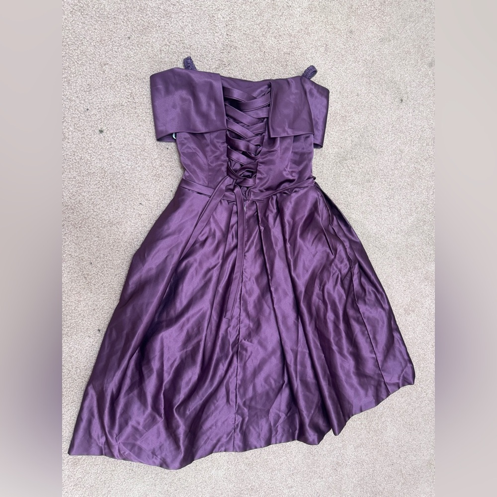 4 Small purple satin short dress gown formal prom evening vintage retro